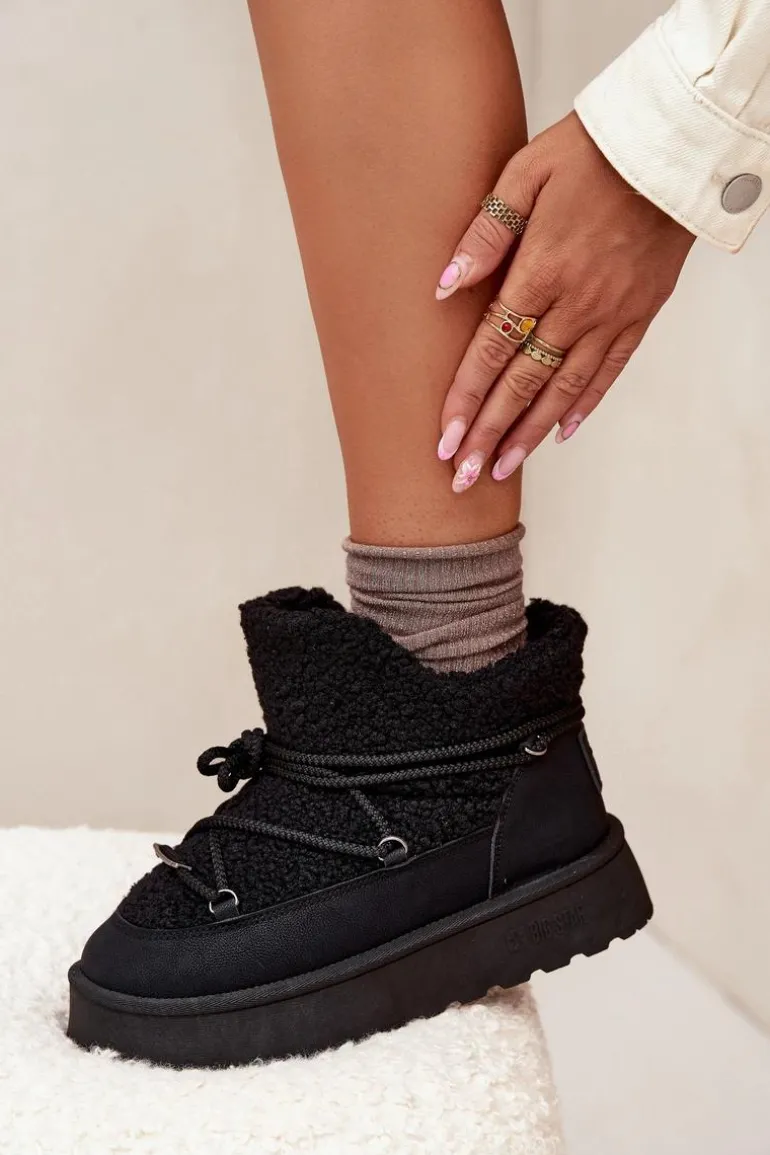 Śniegowce Damskie Na Platformie Z Futerkiem Typu Baranek Big Star SS274109 Czarne