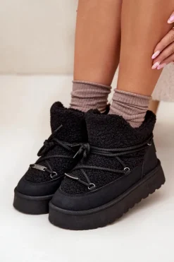 Śniegowce Damskie Na Platformie Z Futerkiem Typu Baranek Big Star SS274109 Czarne