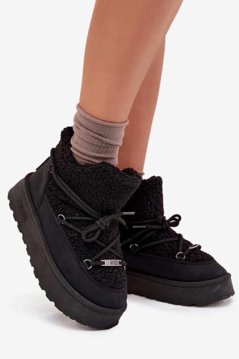 Śniegowce Damskie Na Platformie Z Futerkiem Typu Baranek Big Star SS274109 Czarne