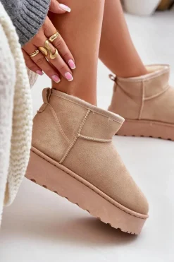 Śniegowce Damskie Na Platformie Ocieplane Futerkiem Beżowe Xamella