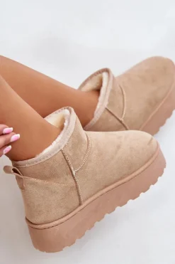 Śniegowce Damskie Na Platformie Ocieplane Futerkiem Beżowe Xamella