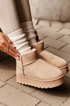 Śniegowce Damskie Na Platformie Ocieplane Futerkiem Beżowe Xamella