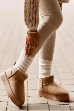 Śniegowce Damskie Na Platformie Ocieplane Futerkiem Beżowe Xamella