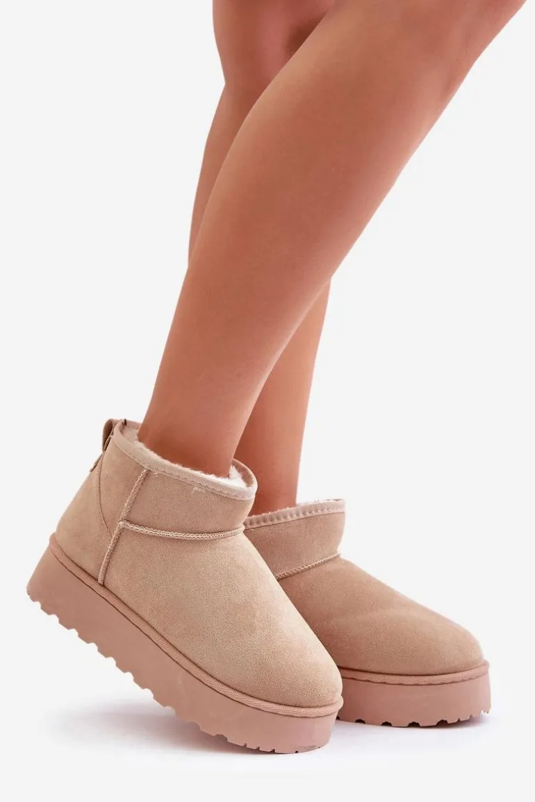 Śniegowce Damskie Na Platformie Ocieplane Futerkiem Beżowe Xamella