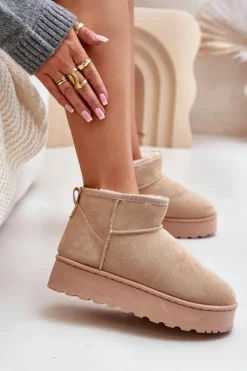 Śniegowce Damskie Na Platformie Ocieplane Futerkiem Beżowe Xamella