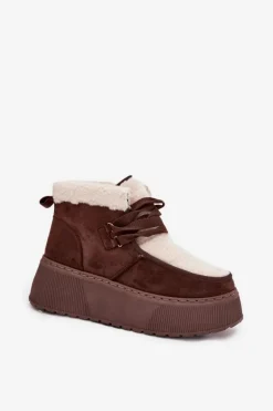 Śniegowce Damskie Na Platformie Z Futerkiem Brązowe Florivelle