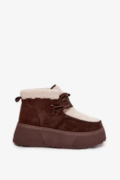 Śniegowce Damskie Na Platformie Z Futerkiem Brązowe Florivelle