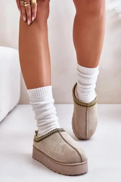 Śniegowce Damskie Na Platformie Ocieplane Futerkiem Zielone Remenia