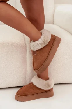 Śniegowce Damskie Na Platformie Z Futerkiem Camel Calyra