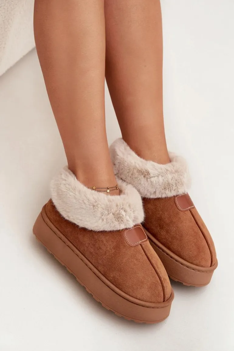 Śniegowce Damskie Na Platformie Z Futerkiem Camel Calyra