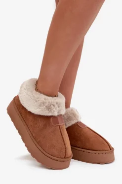 Śniegowce Damskie Na Platformie Z Futerkiem Camel Calyra