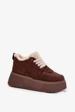 Śniegowce Damskie Na Platformie Z Futerkiem Typu Baranek Brązowe Luma