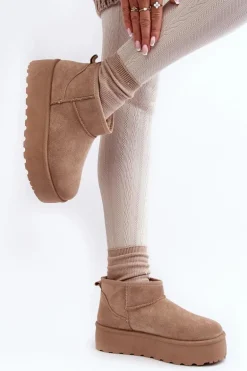 Śniegowce Damskie Na Platformie Beżowe Mennja