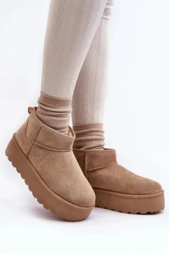 Śniegowce Damskie Na Platformie Beżowe Mennja