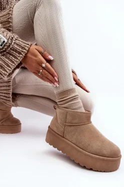 Śniegowce Damskie Na Platformie Beżowe Mennja