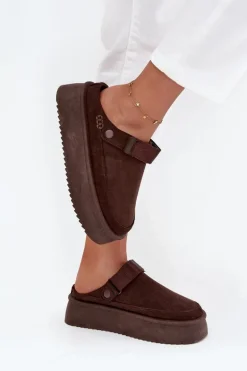 Śniegowce Damskie Na Platformie Z Rzepem Czekoladowe Jorielle