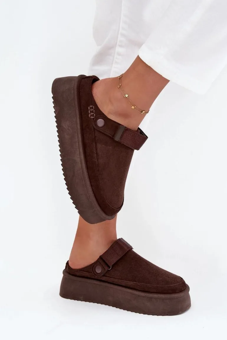 Śniegowce Damskie Na Platformie Z Rzepem Czekoladowe Jorielle