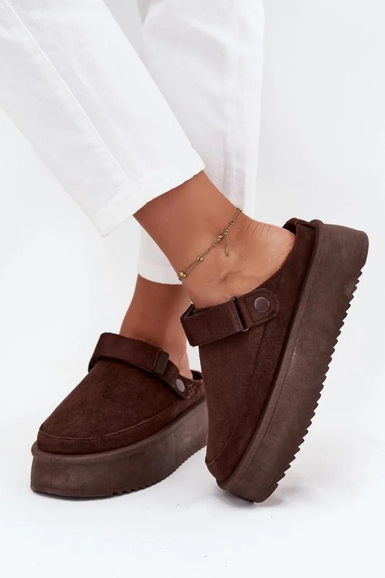 Śniegowce Damskie Na Platformie Z Rzepem Czekoladowe Jorielle