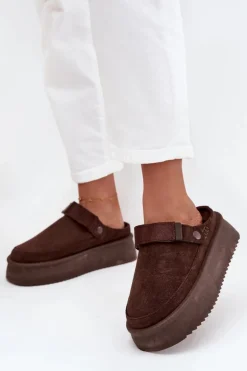 Śniegowce Damskie Na Platformie Z Rzepem Czekoladowe Jorielle