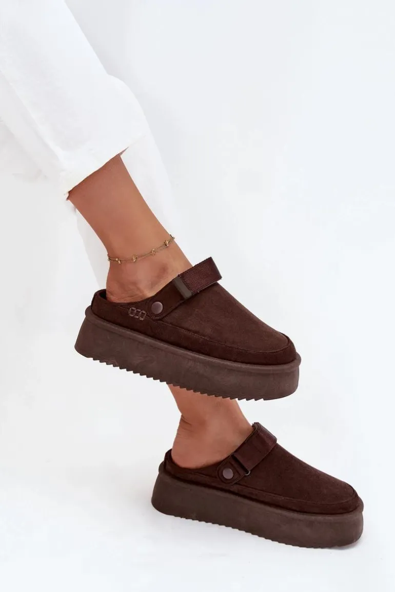 Śniegowce Damskie Na Platformie Z Rzepem Czekoladowe Jorielle