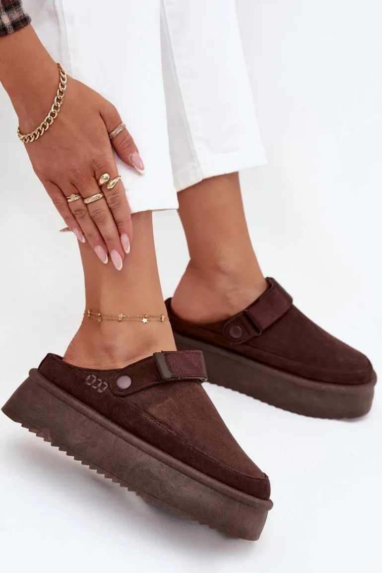 Śniegowce Damskie Na Platformie Z Rzepem Czekoladowe Jorielle