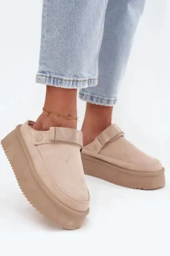 Śniegowce Damskie Na Platformie Z Rzepem Jasnobeżowe Jorielle