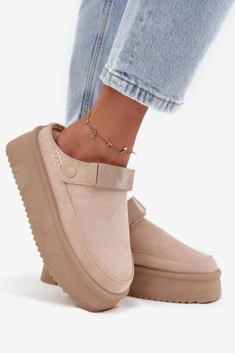 Śniegowce Damskie Na Platformie Z Rzepem Jasnobeżowe Jorielle