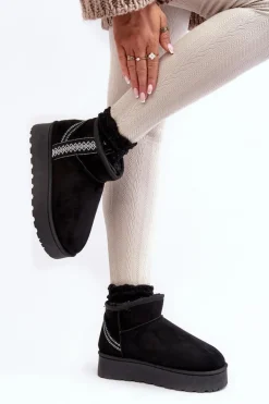 Śniegowce Damskie Na Platformie Ocieplane Czarne Lomessa