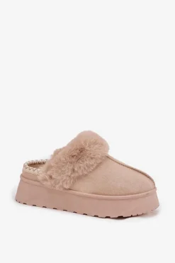 Śniegowce Damskie Na Platformie Z Futerkiem I Haftem Beżowe Querina