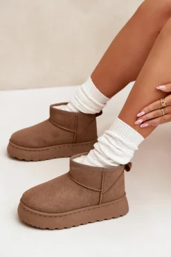 Śniegowce Damskie Na Platformie Ocieplane Futerkiem Khaki Vesirae