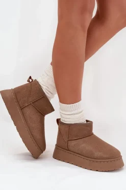 Śniegowce Damskie Na Platformie Ocieplane Futerkiem Khaki Vesirae