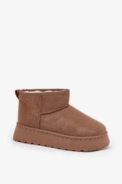 Śniegowce Damskie Na Platformie Ocieplane Futerkiem Khaki Vesirae