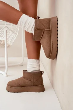 Śniegowce Damskie Na Platformie Ocieplane Futerkiem Khaki Vesirae