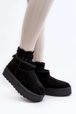 Śniegowce Damskie Na Platformie Czarne Mennja