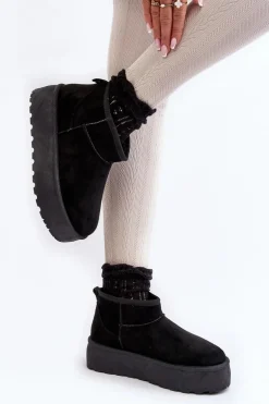 Śniegowce Damskie Na Platformie Czarne Mennja