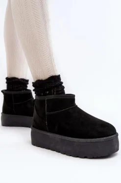 Śniegowce Damskie Na Platformie Czarne Mennja