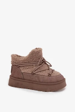 Śniegowce Damskie Na Platformie Z Futerkiem Typu Baranek Big Star SS274112 Brązowe
