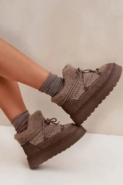 Śniegowce Damskie Na Platformie Z Futerkiem Typu Baranek Big Star SS274112 Brązowe