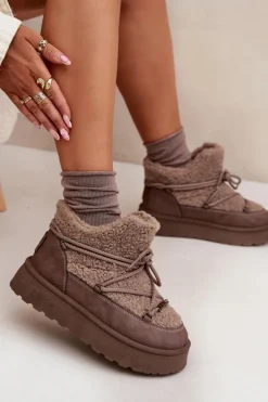 Śniegowce Damskie Na Platformie Z Futerkiem Typu Baranek Big Star SS274112 Brązowe