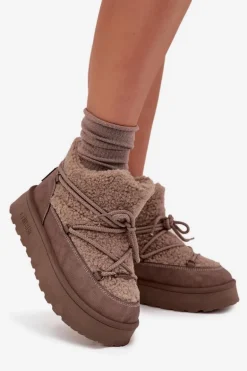 Śniegowce Damskie Na Platformie Z Futerkiem Typu Baranek Big Star SS274112 Brązowe