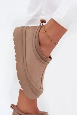 Śniegowce Damskie Na Platformie Z Niską Cholewką Ciemnobeżowe Izamine