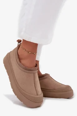 Śniegowce Damskie Na Platformie Z Niską Cholewką Ciemnobeżowe Izamine