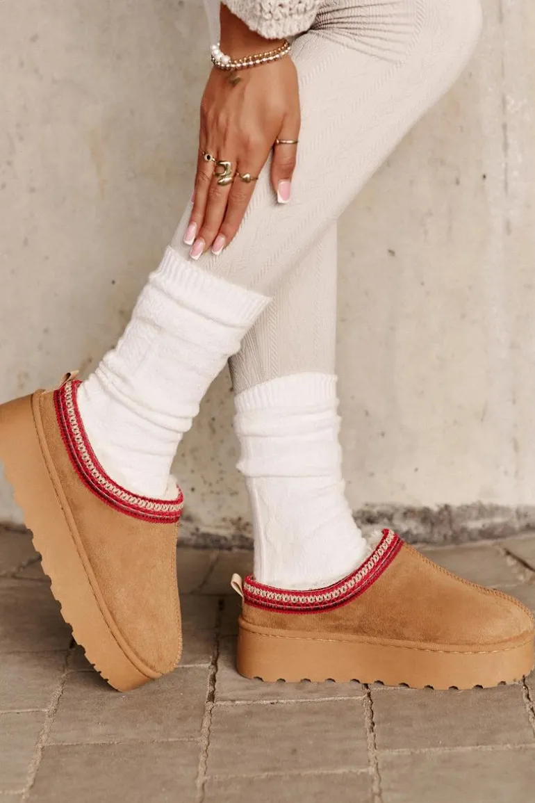 Śniegowce Damskie Na Platformie Ocieplane Futerkiem Camel Remenia