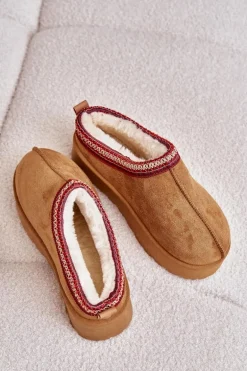 Śniegowce Damskie Na Platformie Ocieplane Futerkiem Camel Remenia