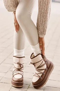 Śniegowce Damskie Na Platformie Z Wiązaniem Brązowe Riaviana