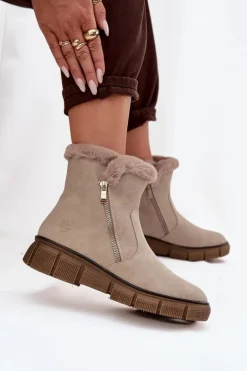 Śniegowce Damskie Na Platformie Z Futerkiem Beżowe Briselle