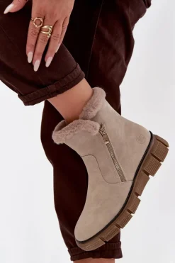 Śniegowce Damskie Na Platformie Z Futerkiem Beżowe Briselle