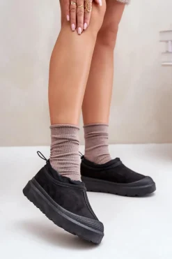 Śniegowce Damskie Na Platformie Z Niską Cholewką Czarne Izamine