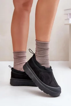 Śniegowce Damskie Na Platformie Z Niską Cholewką Czarne Izamine