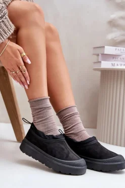 Śniegowce Damskie Na Platformie Z Niską Cholewką Czarne Izamine